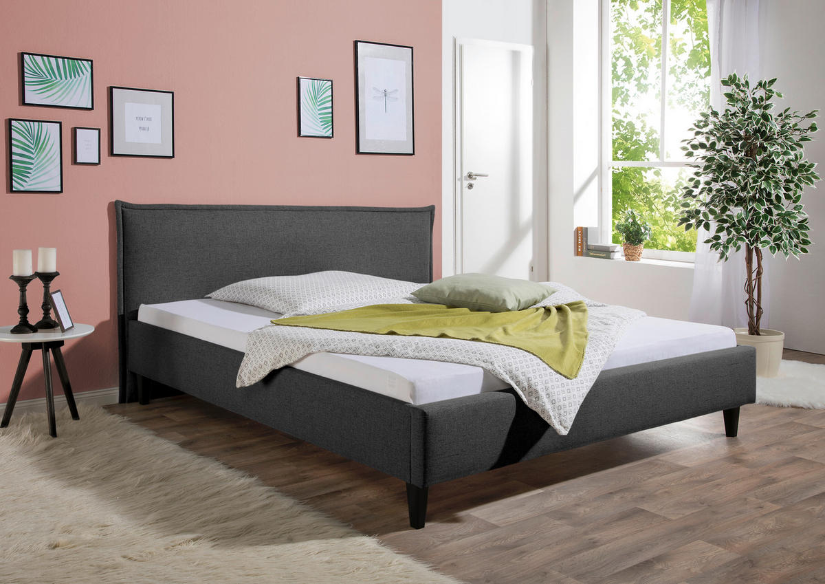 POLSTERBETT 160/200 cm,  in Anthrazit,  - Anthrazit/Schwarz, MODERN, Holz/Textil (160/200cm) - Livetastic