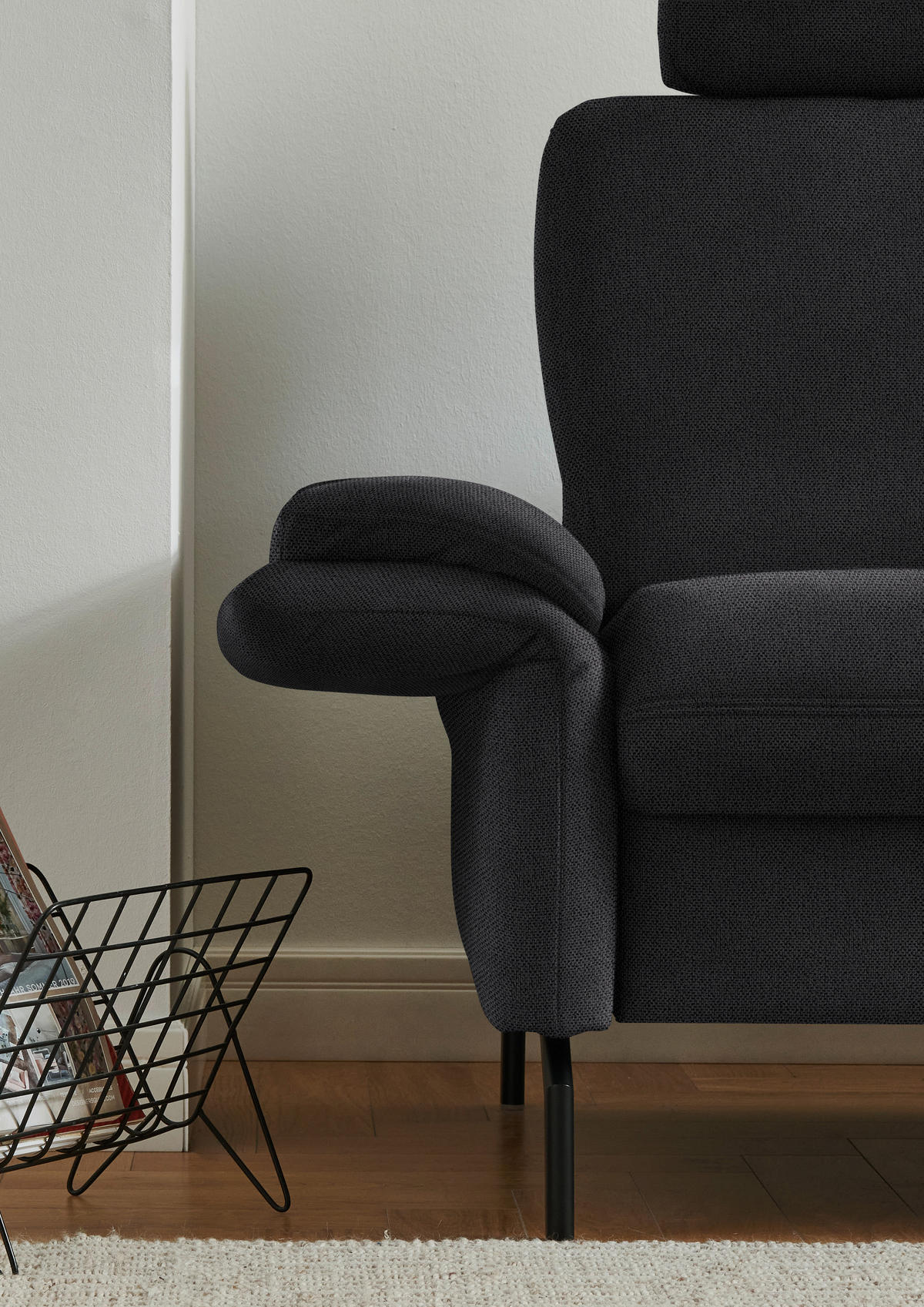 ECKSOFA Flachgewebe Schwarz  - Schwarz, Konventionell, Textil/Metall (241/190cm) - Beldomo Comfort