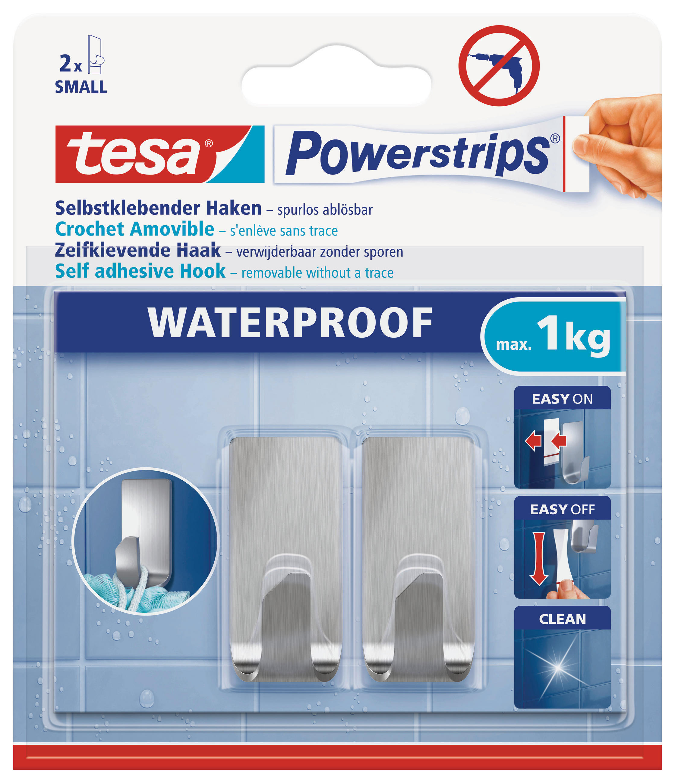 Klebehaken Powerstrips 2 Stück  in Edelstahlfarben  - Edelstahlfarben, Basics, Metall (1,4/3,4/1,4cm) - Tesa