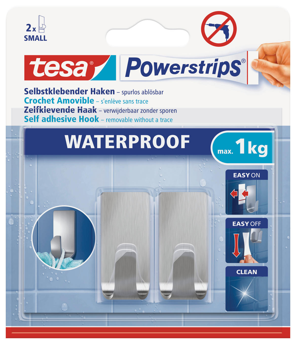 Klebehaken Powerstrips 2 Stück  in Edelstahlfarben  - Edelstahlfarben, Basics, Metall (1,4/3,4/1,4cm) - Tesa