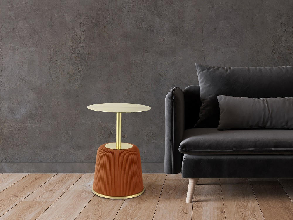 BEISTELLTISCH in Metall, Textil, Holzwerkstoff - Cognac/Goldfarben, Design, Holzwerkstoff/Textil (40/55cm) - Kayoom