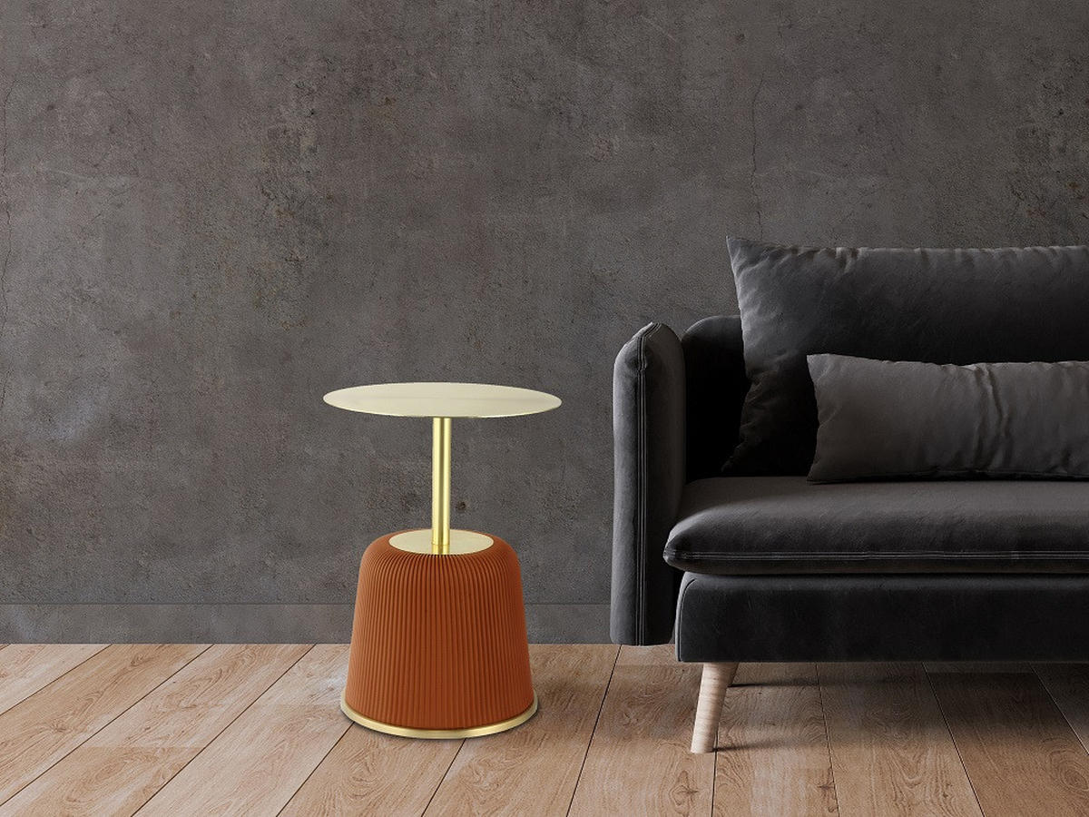 BEISTELLTISCH Cognac, Goldfarben rund  - Cognac/Goldfarben, Design, Holzwerkstoff/Textil (40/55cm) - Kayoom