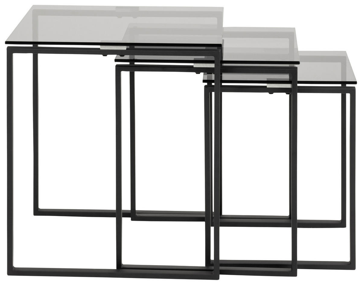 BEISTELLTISCHSET in Glas 36-50/36-50/45-55 cm  - Schwarz/Grau, Trend, Glas/Metall (36-50/36-50/45-55cm)