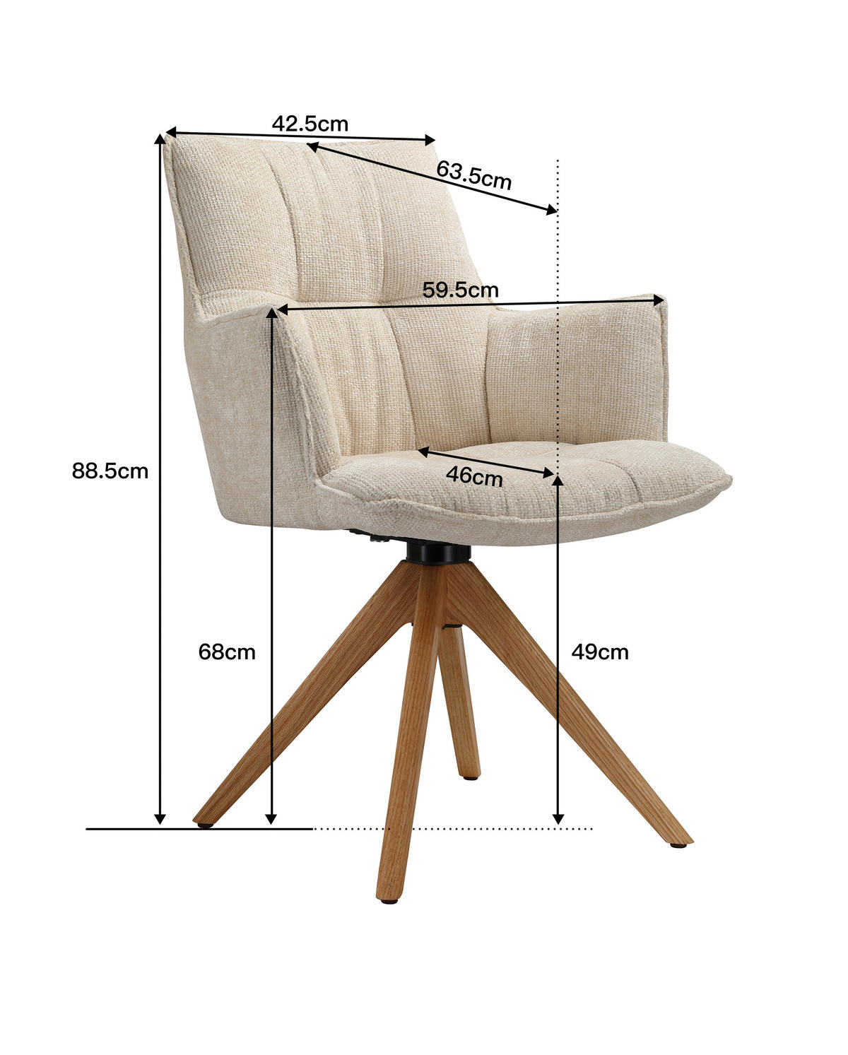 ARMLEHNSTUHL  in Eisen Chenille  - Eichefarben/Beige, Design, Holz/Textil (59,5/88,5/63cm) - Novel