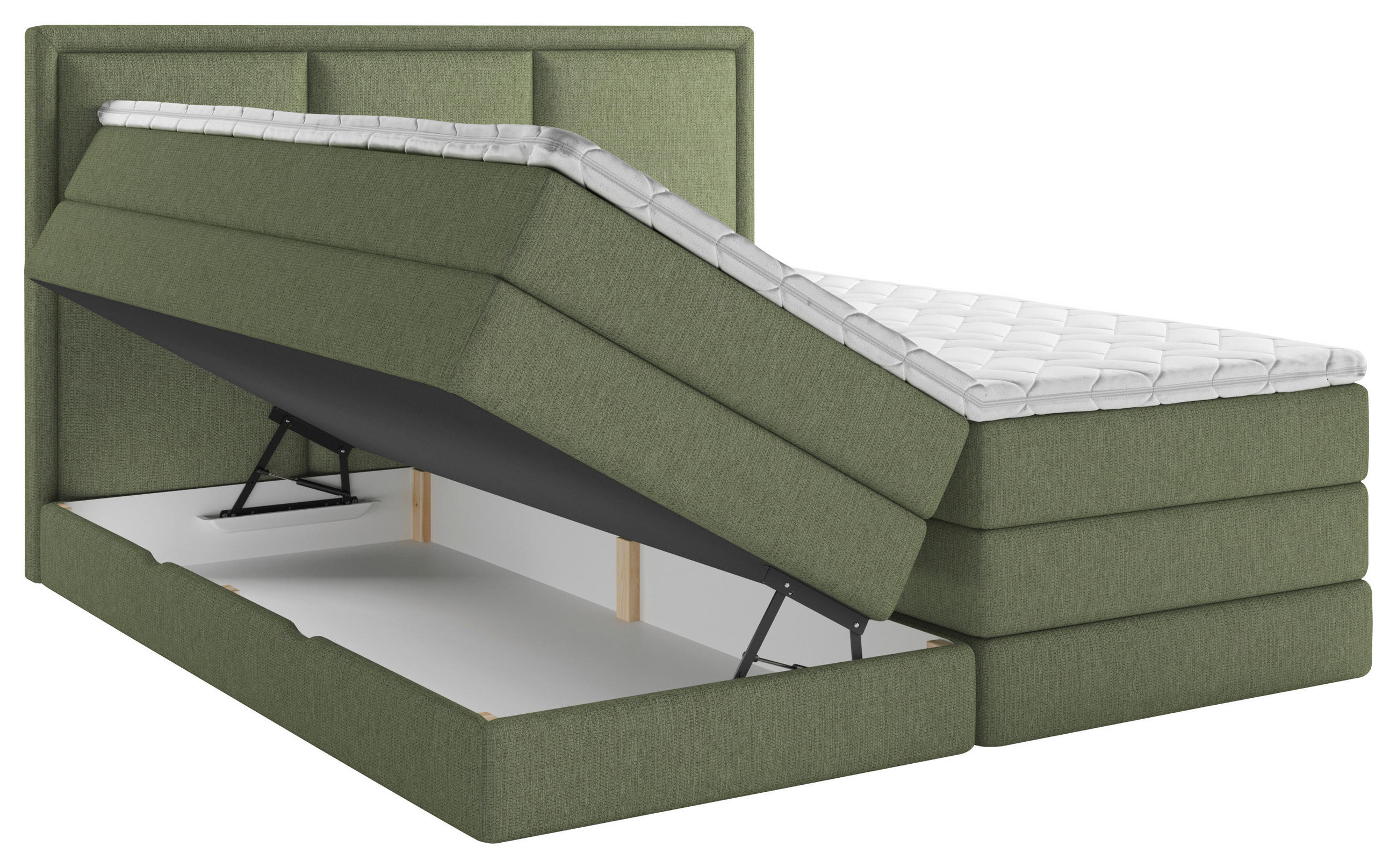 Thumbnail - Mid.you Boxspringbett, Grün, Textil, H3 + H4, 7-Zonen, Höhe ca. 18 cm, 140x200 cm, Bettkasten, gepolstertes Kopfteil, To...