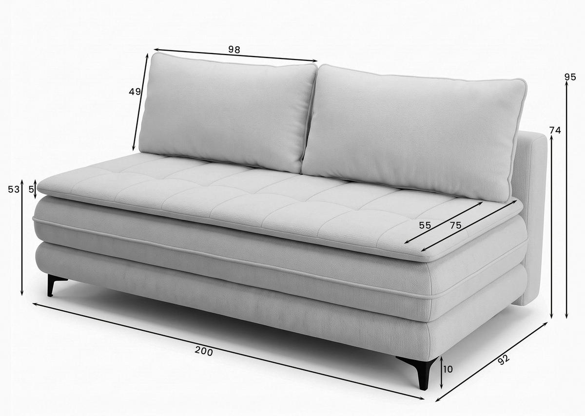 SCHLAFSOFA Chenille Creme  inkl. Bettkasten, Schlaffunktion, Topper  - Creme/Schwarz, Design, Textil/Metall (200/95/92cm) - Stylife