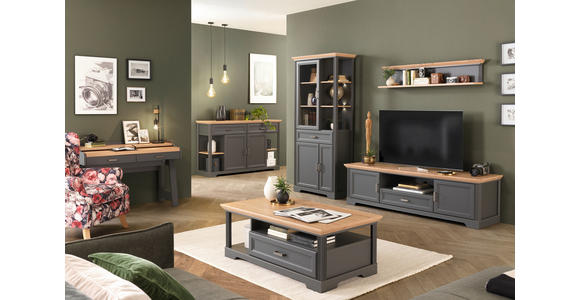 TV-ELEMENT Holzwerkstoff Eiche Artisan  - Graphitfarben/Eiche Artisan, ROMANTIK / LANDHAUS, Holzwerkstoff/Metall (193/54/51cm) - Hom`in