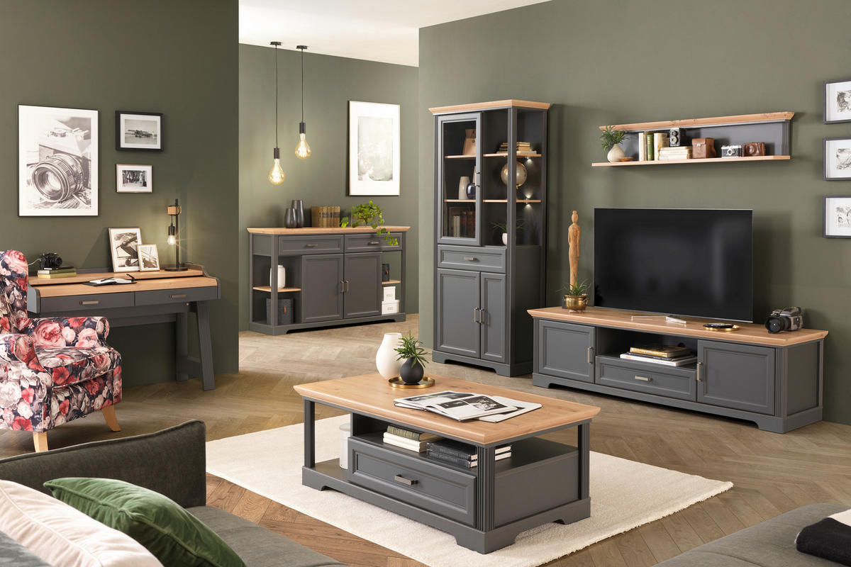 TV-ELEMENT - Graphitfarben/Eiche Artisan, ROMANTIK / LANDHAUS, Holzwerkstoff/Metall (193/54/51cm) - Hom`in