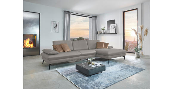 ECKSOFA in Echtleder Hellgrau 325/157 cm - Hellgrau/Schwarz, Design, Leder/Metall (325/157cm) - Dieter Knoll