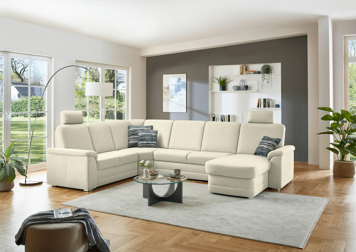 WOHNLANDSCHAFT  in Chenille Beige  - Beige/Alufarben, KONVENTIONELL, Holz/Textil (235/329/160cm) - Beldomo Comfort