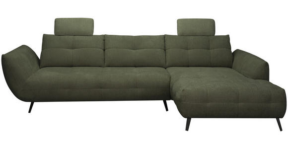 ECKSOFA Dunkelgrün Chenille Armlehnenkissen, Rücken echt, Sitztiefenverstellung  - Dunkelgrün/Schwarz, KONVENTIONELL, Textil/Metall (313/215cm) - Hom`in