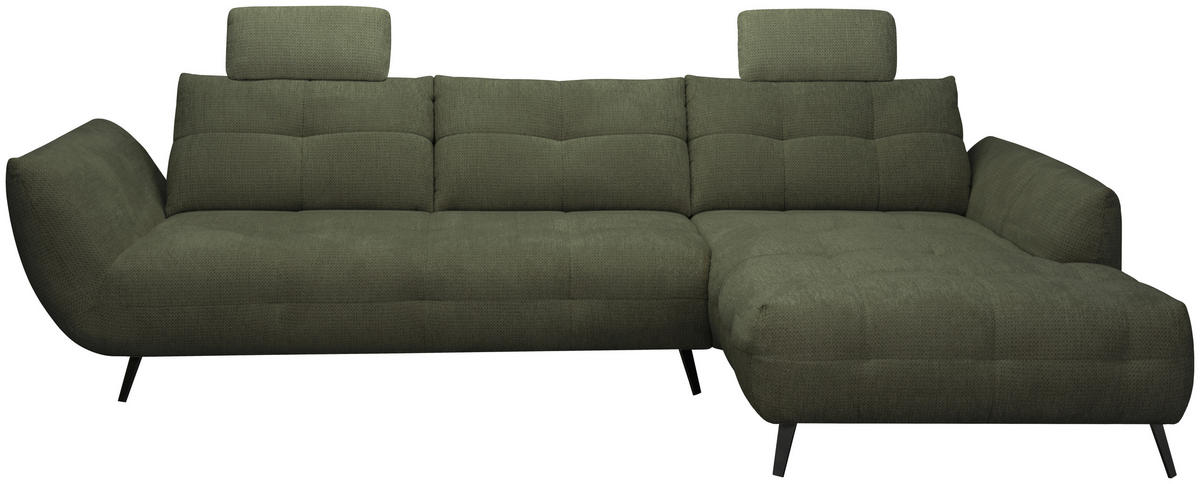 ECKSOFA Dunkelgrün Chenille Armlehnenkissen, Rücken echt, Sitztiefenverstellung  - Dunkelgrün/Schwarz, KONVENTIONELL, Textil/Metall (313/215cm) - Hom`in