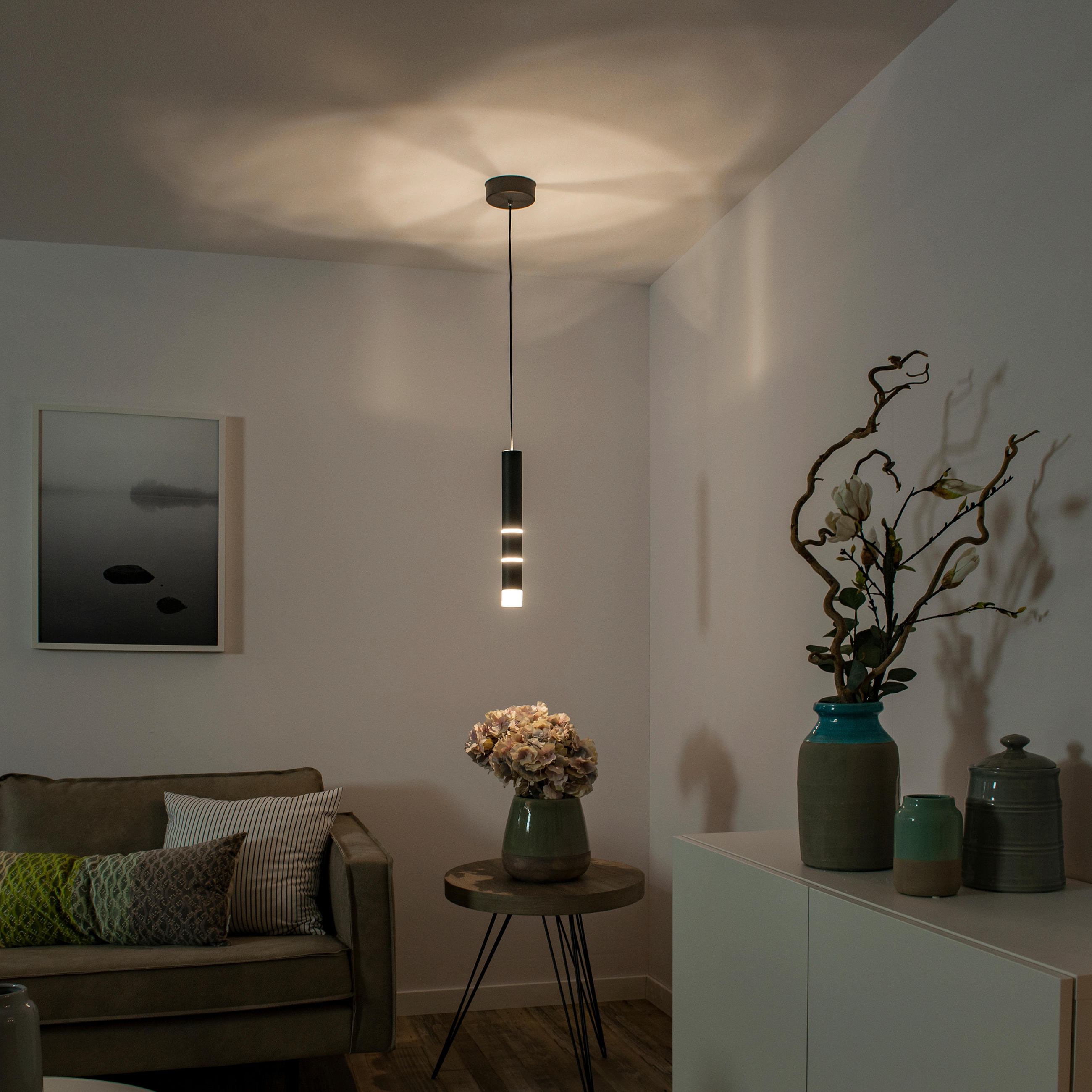ZÁVĚSNÉ LED SVÍTIDLO, 12/12/120 cm  - černá, Design, kov/plast (12/12/120cm)