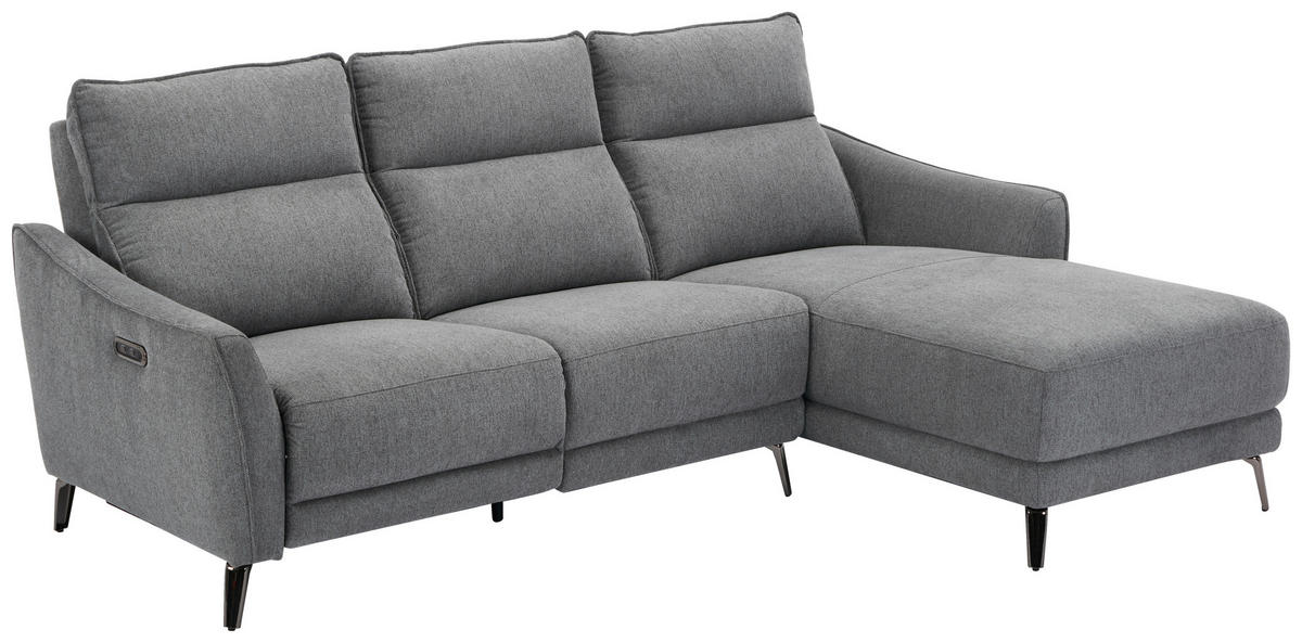 ECKSOFA in Struktur Grau  - Chromfarben/Grau, Modern, Textil/Metall (239/168cm) - MID.YOU