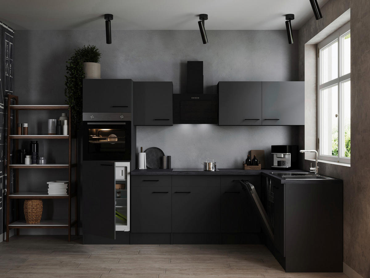 ECKKÜCHE 280/172 cm  in Dunkelgrau  - Dunkelgrau/Schwarz, Design, Holzwerkstoff/Metall (280/172cm) - Respekta
