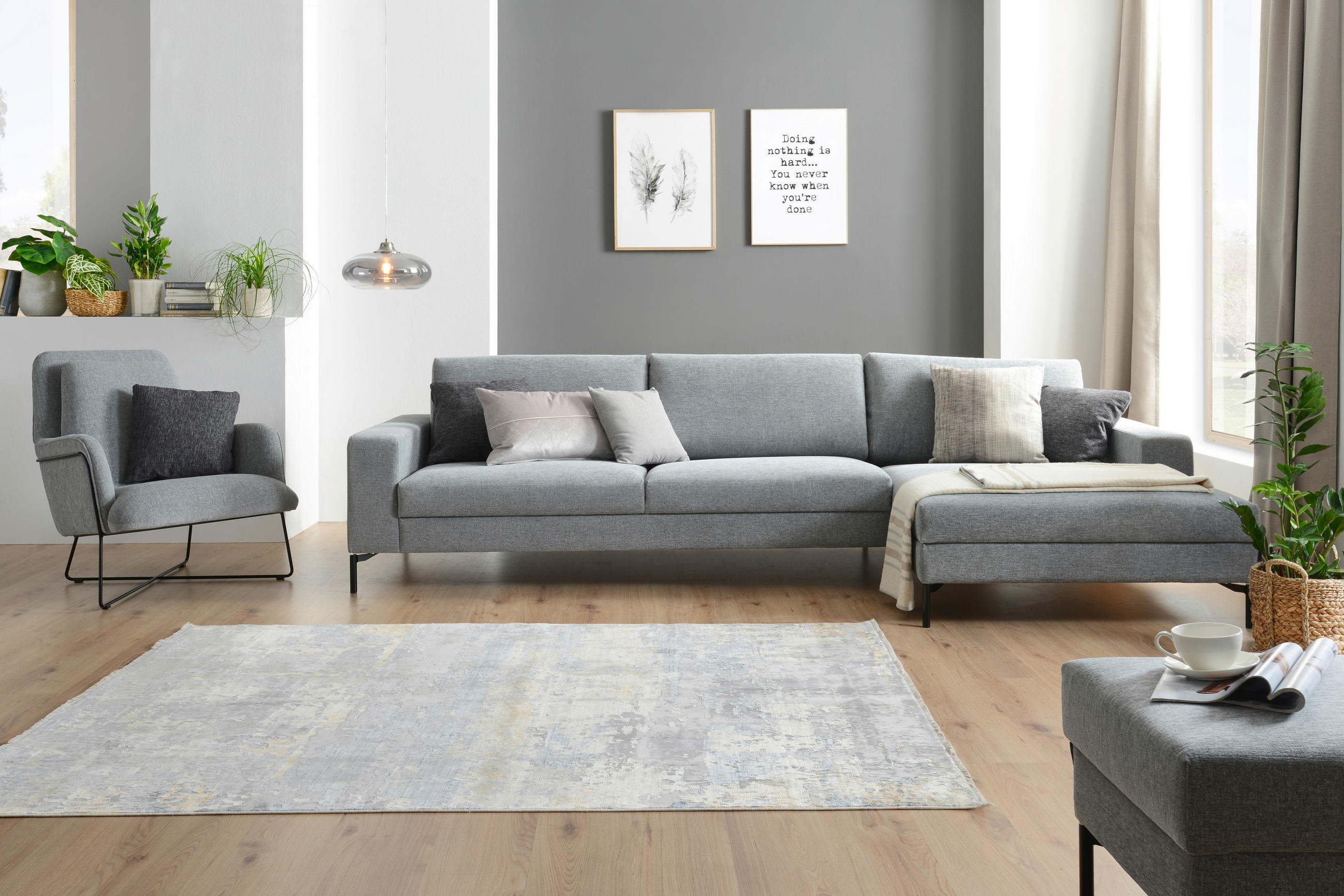 ECKSOFA in Chenille Hellblau  - Schwarz/Hellblau, Design, Textil/Metall (155/310cm) - Johann Jakob
