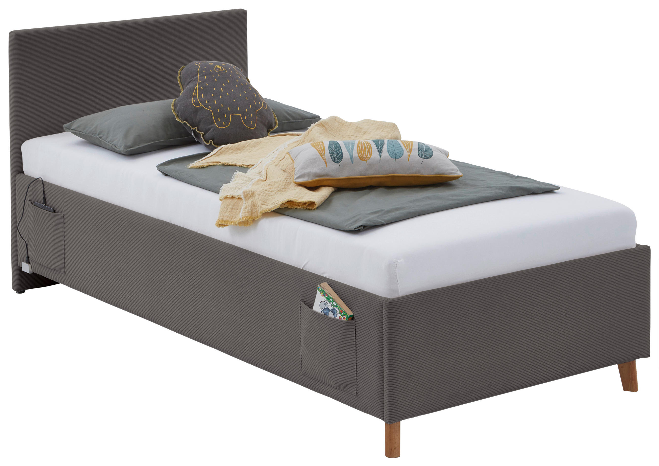 POLSTERBETT 120/200 cm,  in Anthrazit, Lattenrost, Bettkasten,  - Eichefarben/Birkefarben, KONVENTIONELL, Holz/Textil (120/200cm) - Stylife