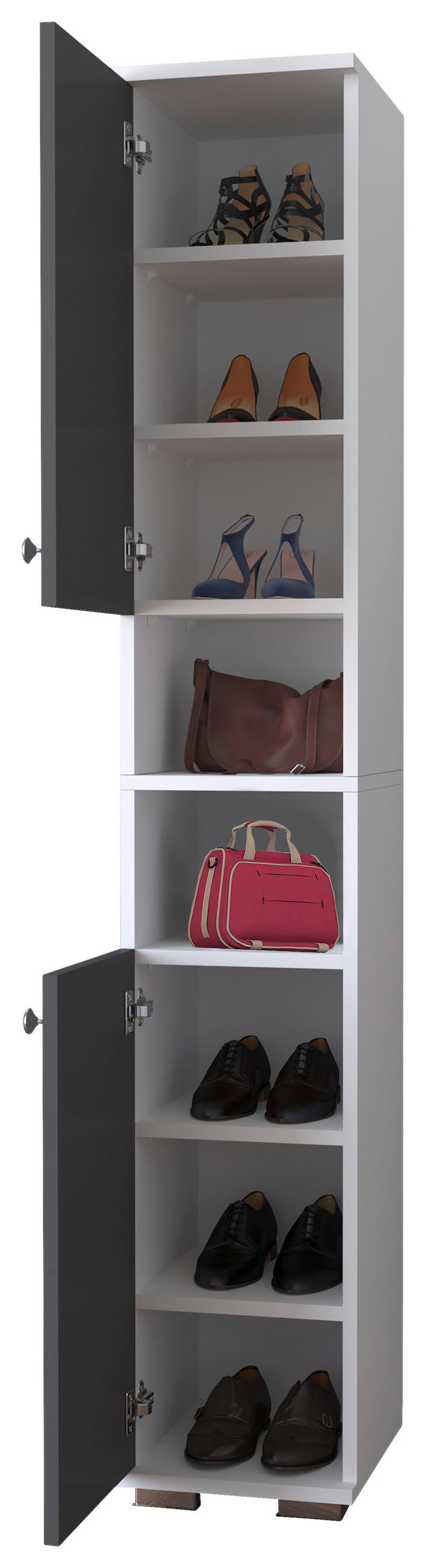 SCHUHSCHRANK Anthrazit  - Anthrazit/Alufarben, MODERN, Holzwerkstoff/Metall (30/178/33cm) - MID.YOU