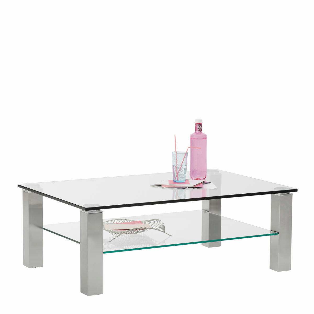 COUCHTISCH Kristallglas 120/80/43 cm rechteckig Nickelfarben  - Nickelfarben, Design, Glas/Kunststoff (120/80/43cm)