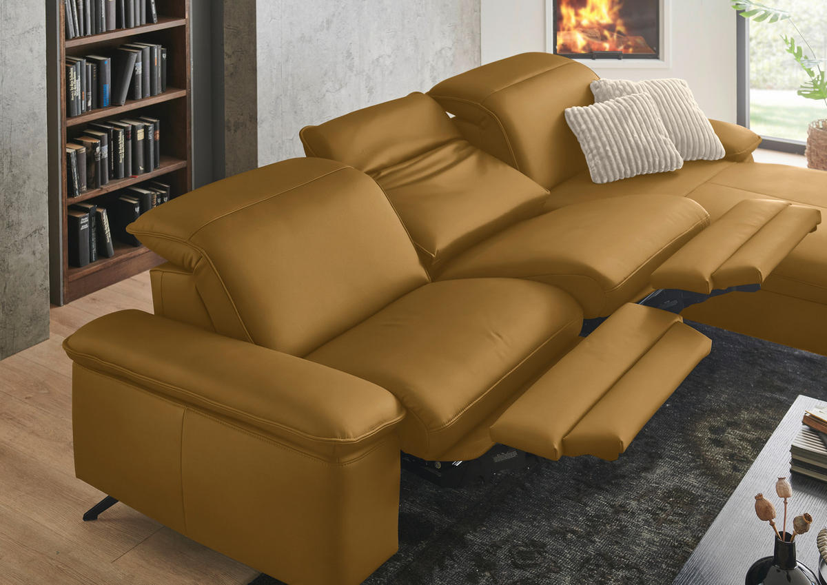 ECKSOFA  Echtleder Currygelb  - Currygelb/Schwarz, Design, Leder/Metall (307/169cm) - Beldomo Premium