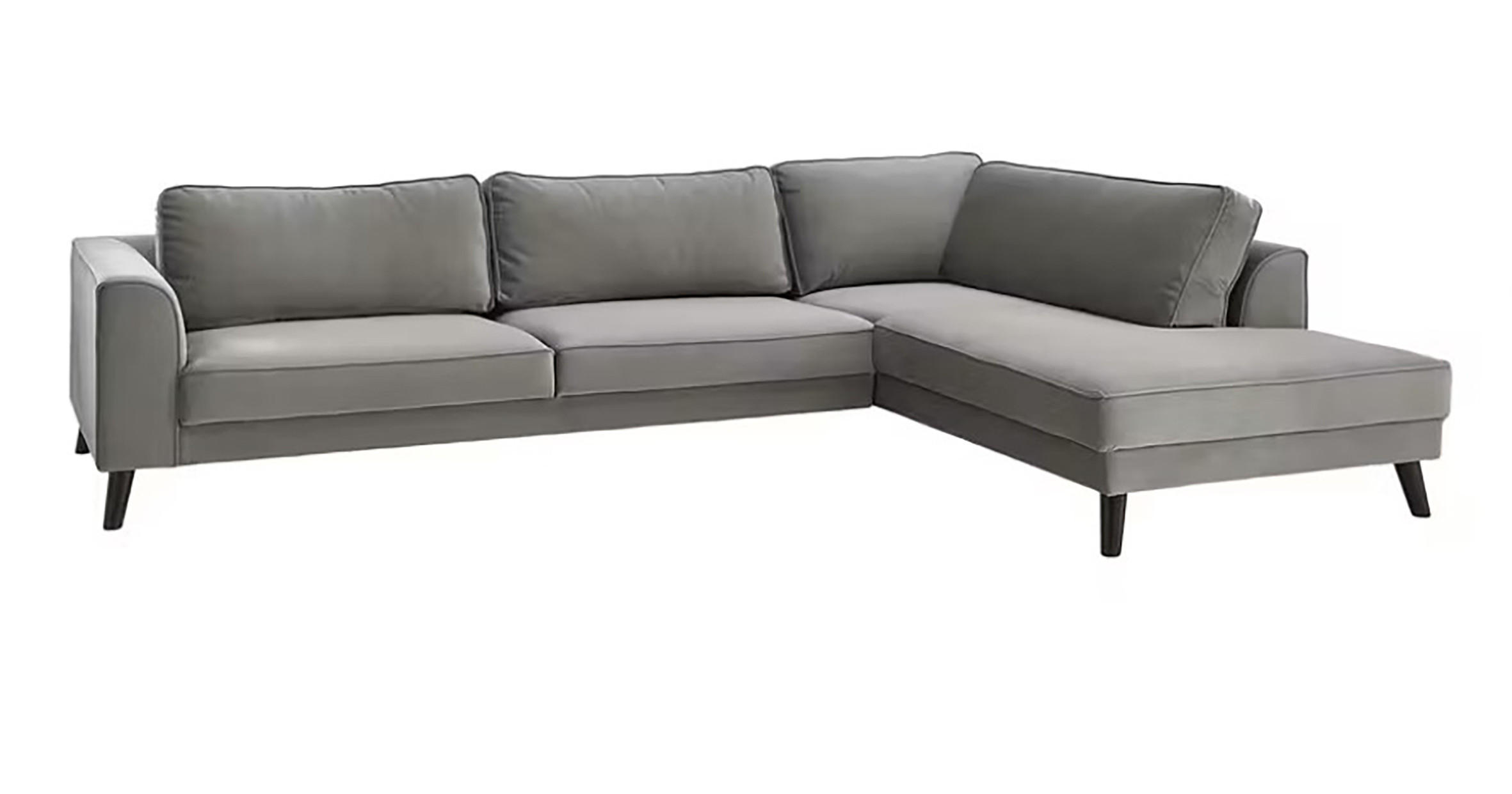 ECKSOFA in Samt, Velours Grau   - Wengefarben/Grau, MODERN, Holz/Textil (291/85/201cm) - Trendmanufaktur