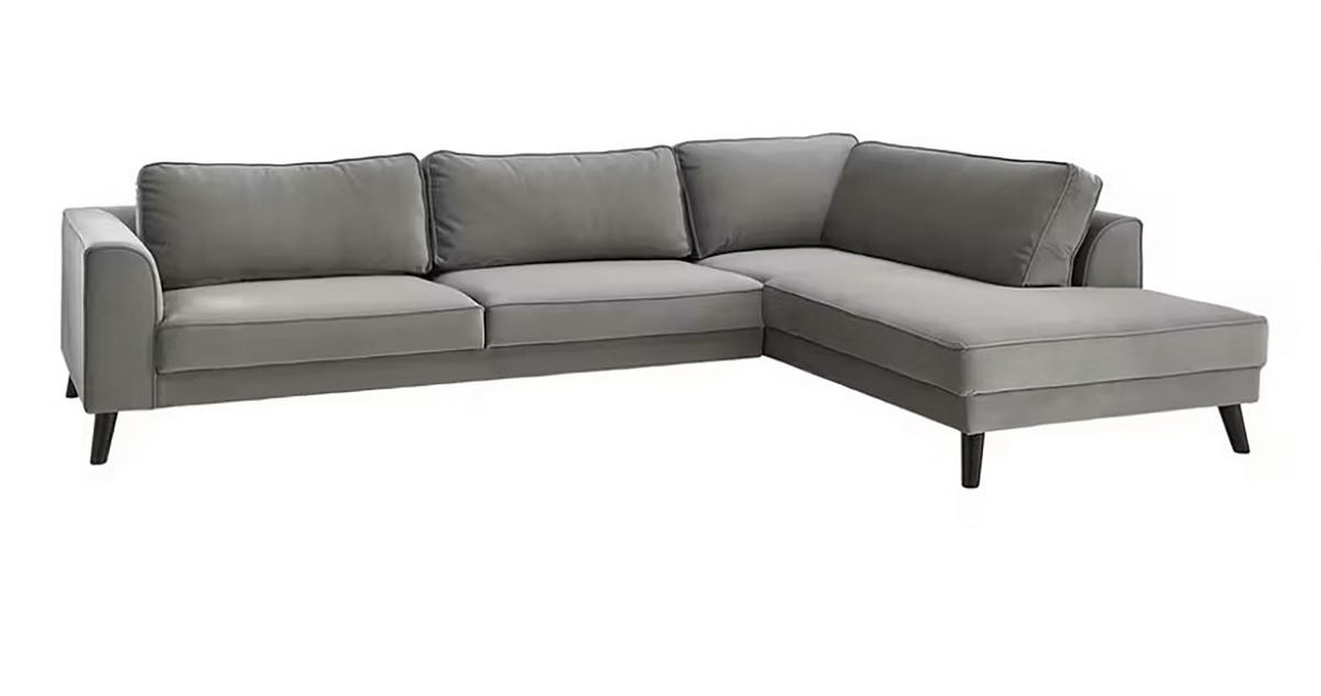 ECKSOFA in Samt, Velours Grau   - Wengefarben/Grau, MODERN, Holz/Textil (291/85/201cm) - Trendmanufaktur