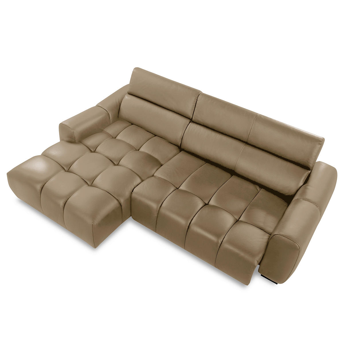 ECKSOFA AVEIRO Mokka Echtleder Bettkasten, Kopfteilverstellung, Sitzvorzug  - Schwarz/Mokka, Design, Leder/Kunststoff (177/274cm) - Livetastic