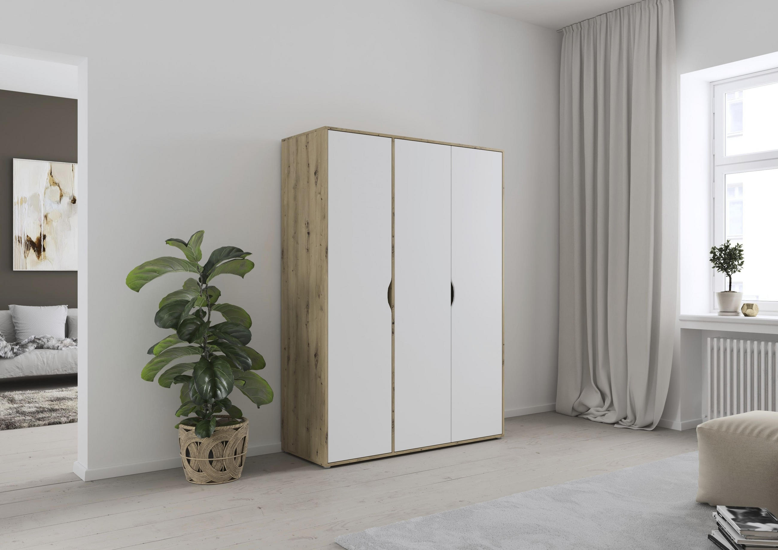 DREHTÜRENSCHRANK in Weiss, Eiche Artisan  - Weiss/Eiche Artisan, Basics, Holzwerkstoff (140/194/53cm) - Boxxx