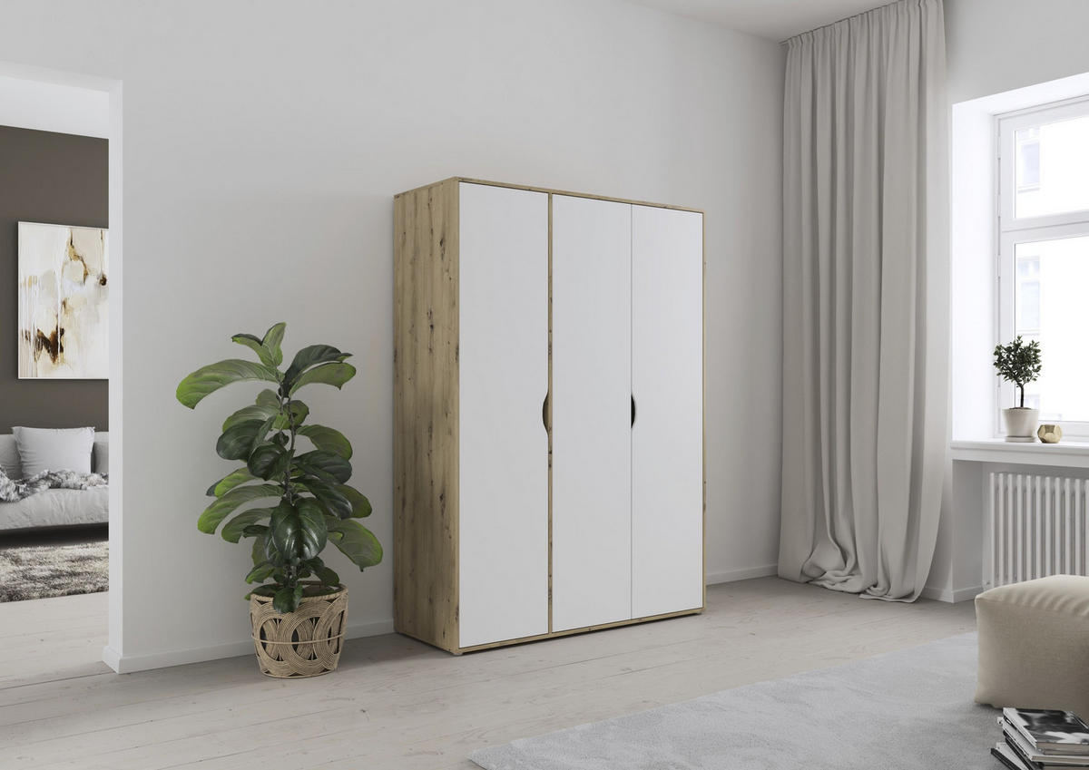 DREHTÜRENSCHRANK in Weiss, Eiche Artisan  - Weiss/Eiche Artisan, Basics, Holzwerkstoff (140/194/53cm) - Boxxx