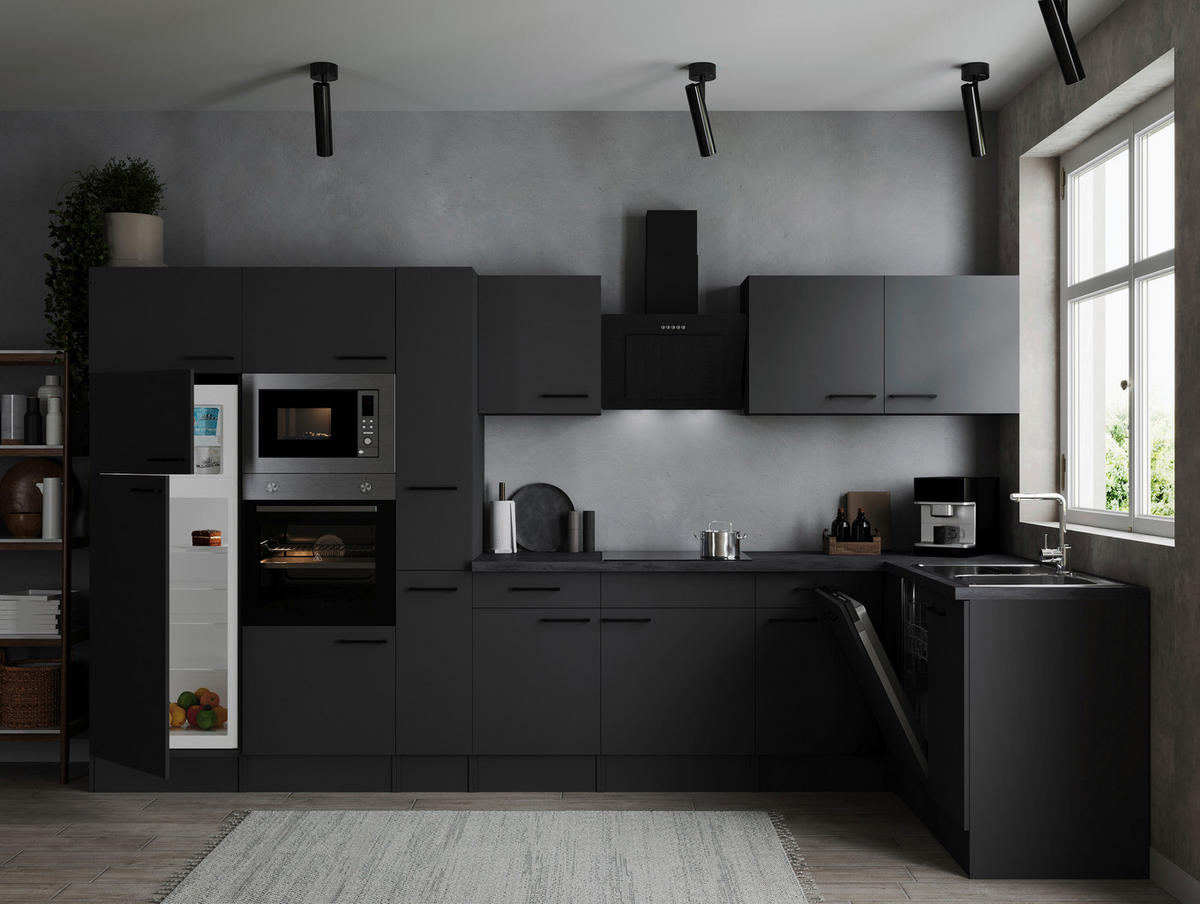 ECKKÜCHE 370/172 cm  in Dunkelgrau  - Dunkelgrau/Schwarz, Design, Holzwerkstoff/Metall (370/172cm) - Respekta