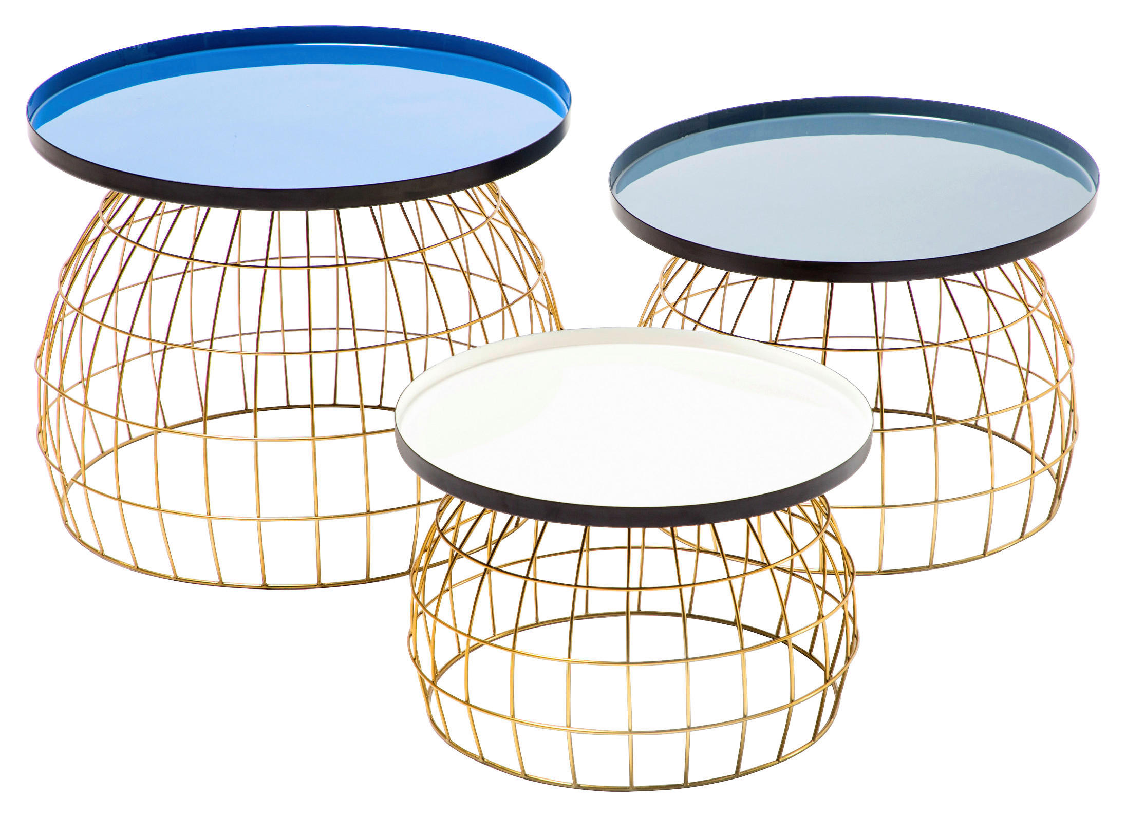 BEISTELLTISCHSET rund Grau, Weiß, Blau  - Blau/Weiß, Design, Metall - Kayoom