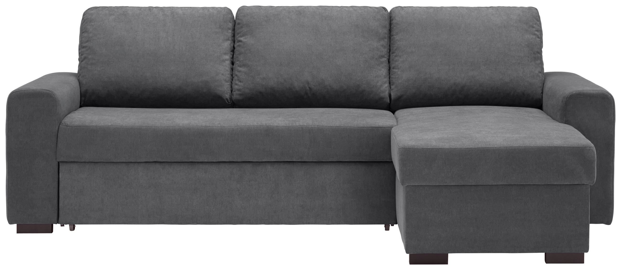 ECKSOFA inkl.Funktionen Grau Webstoff Rückenkissen, Bettkasten, Schlaffunktion  - Schwarz/Grau, Design, Textil (245/160cm) - Xora