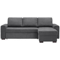 ECKSOFA inkl.Funktionen Grau Webstoff Rückenkissen, Bettkasten, Schlaffunktion  - Schwarz/Grau, Design, Textil (245/160cm) - Xora