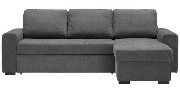 ECKSOFA inkl.Funktionen Grau Webstoff Rückenkissen, Bettkasten, Schlaffunktion  - Schwarz/Grau, Design, Textil (245/160cm) - Xora