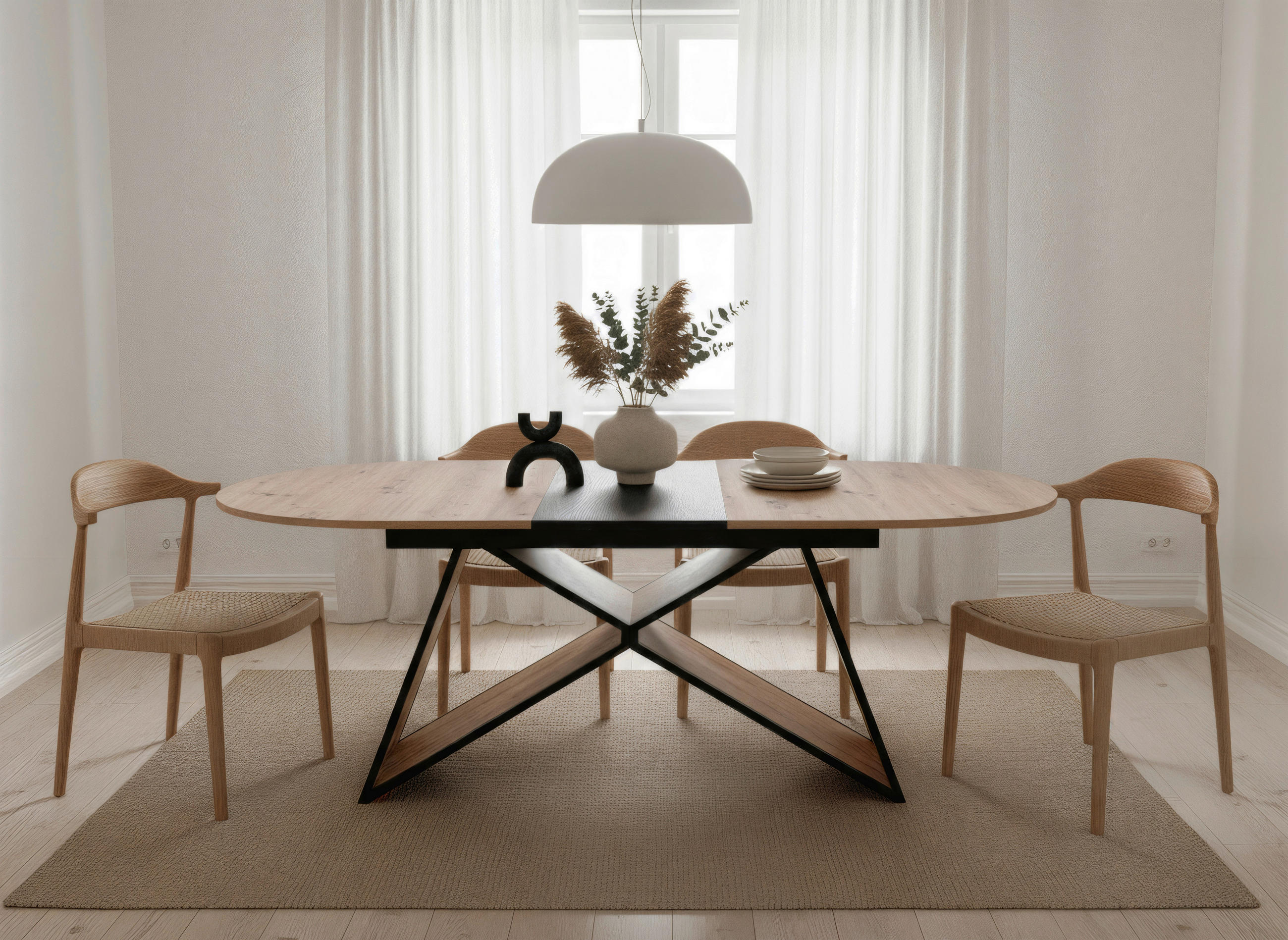 ESSTISCH Eiche Artisan oval  ausziehbar  - Schwarz/Eiche Artisan, MODERN, Holzwerkstoff/Metall (160-200/90/76cm) - MID.YOU