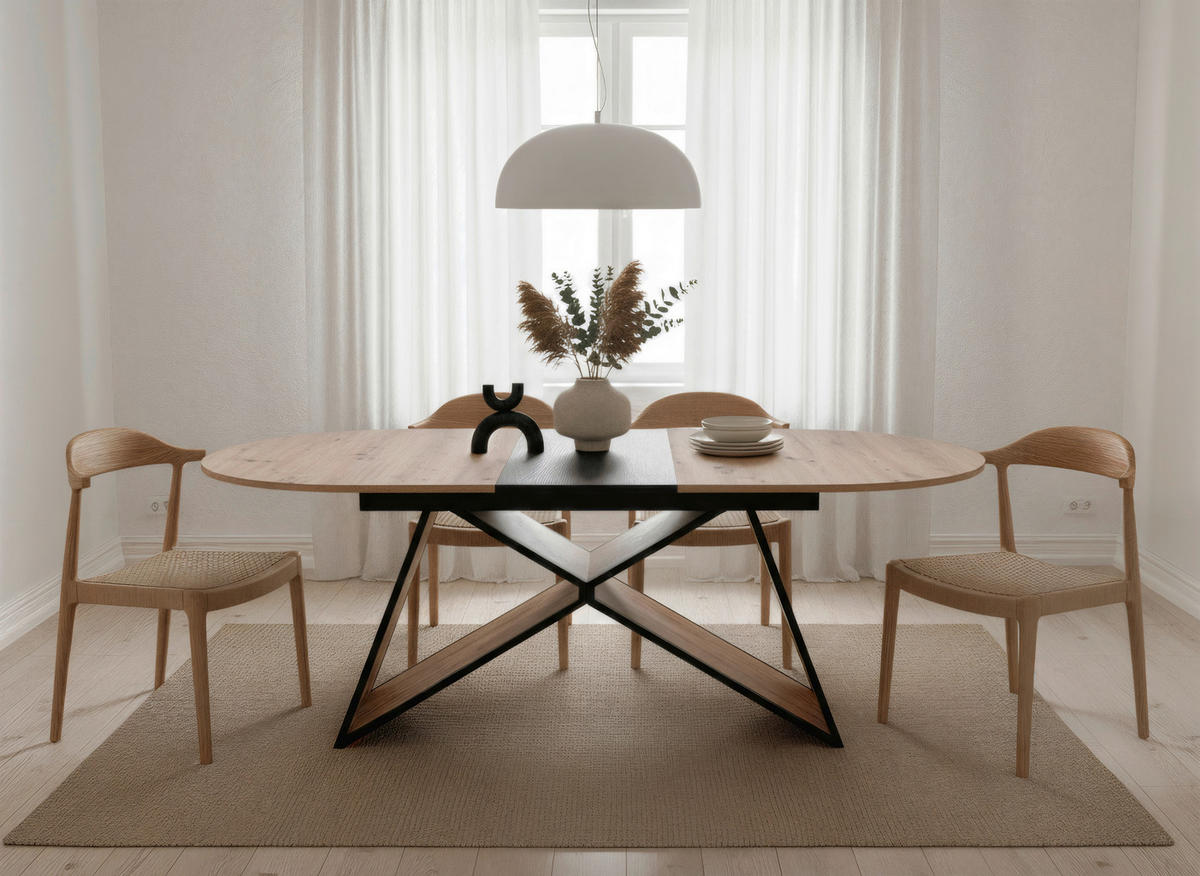 ESSTISCHHolzwerkstoff 160-200/90/76 cm  - Schwarz/Eiche Artisan, Modern, Holzwerkstoff/Metall (160-200/90/76cm) - MID.YOU