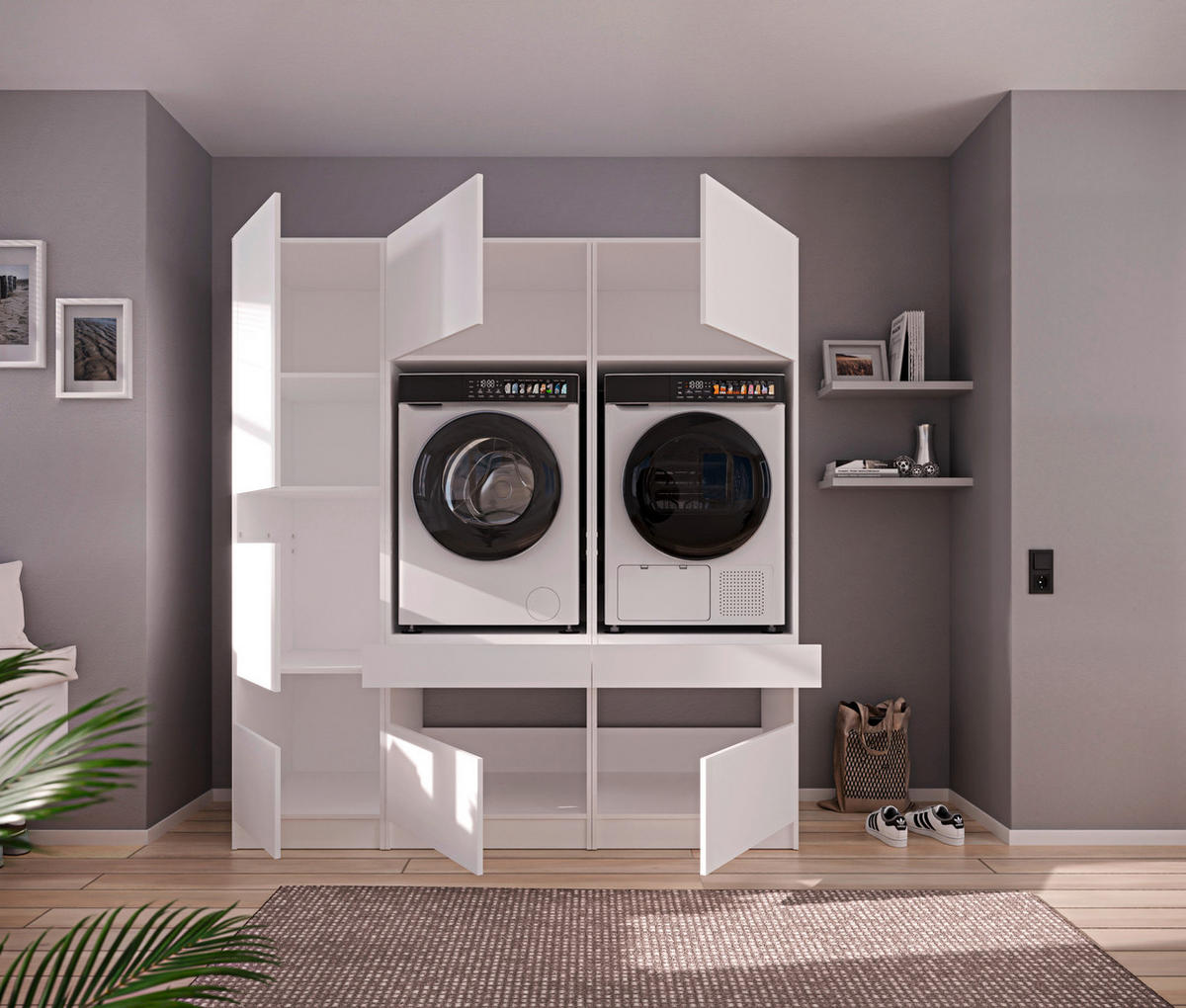 WASCHMASCHINENSCHRANK  68/200/68 cm  - Schwarz/Weiß, Design, Holzwerkstoff/Metall (68/200/68cm) - Milino