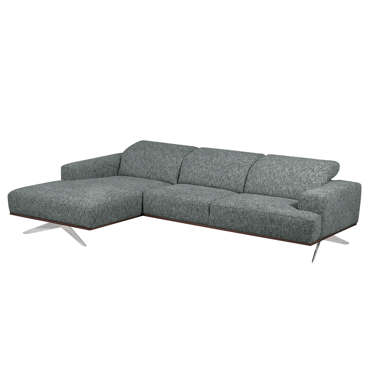 ECKSOFA PORTLAND Anthrazit Struktur Kopfteilverstellung  - Chromfarben/Dunkelbraun, Design, Holz/Textil (187/295cm) - Livetastic