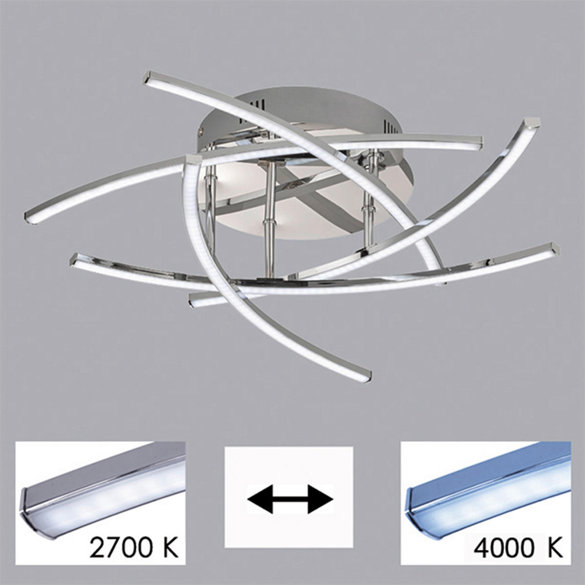 STROPNÍ LED SVÍTIDLO, 50/50 cm  - barvy chromu, Konvenční, kov (50/50cm)