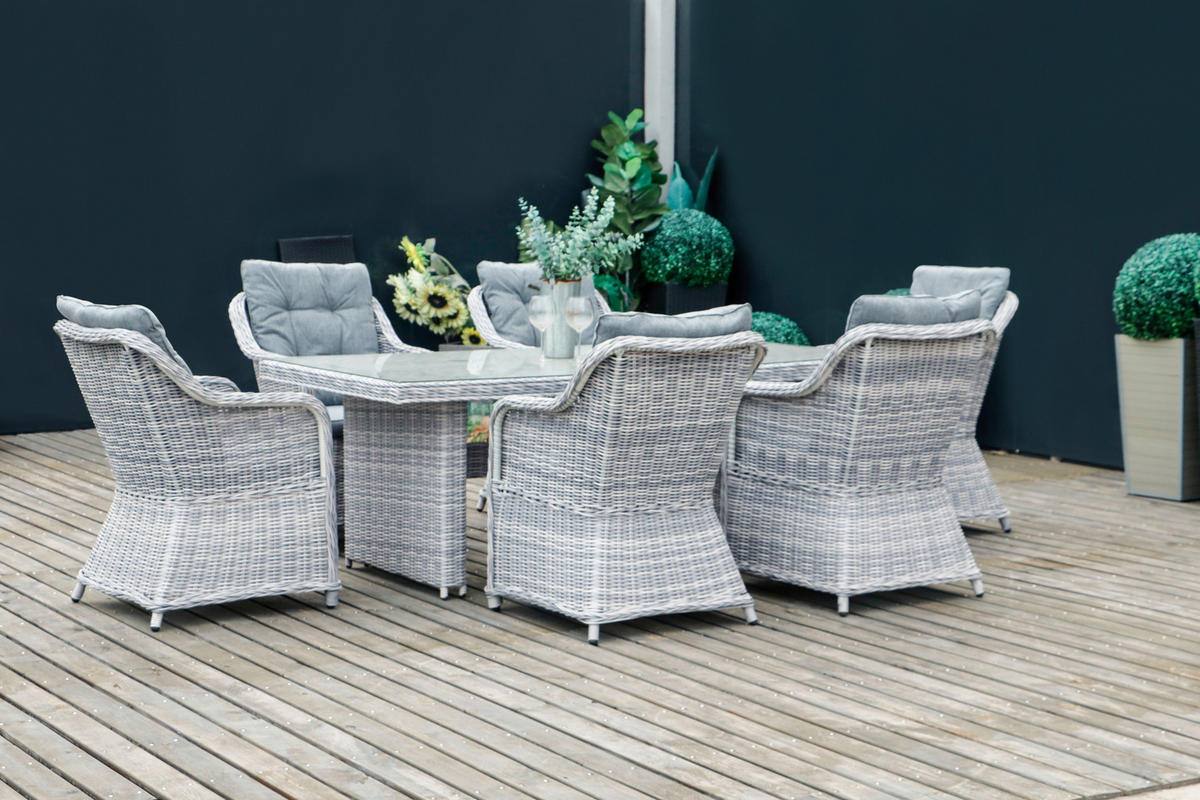 ZAHRADNÍ JÍDELNÍ SET, kov, plast, sklo, textil - světle šedá, Romantický / Rustikální, kov/textil - Ambia Garden