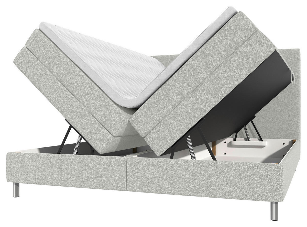 BOXSPRINGBETT 180/200 cm,  in Hellgrau, Bettkasten, Topper, Matratzen, H3 = fest  - Chromfarben/Hellgrau, KONVENTIONELL, Kunststoff/Textil (180/200cm) - Boxxx