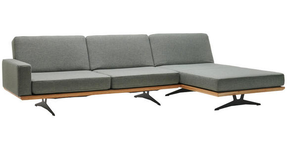 ECKSOFA in Flachgewebe Grau, Grün  - Schwarz/Grau, Natur, Holz/Textil (326/170cm) - Valnatura