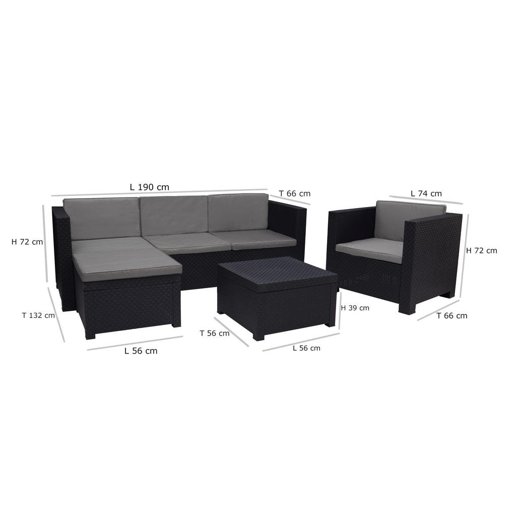 Thumbnail - Gardenson Loungegarnitur, Anthrazit, Kunststoff, 160x80x60 cm, UV-beständig, wetterbeständig, geeignet für Balkon, Loung...
