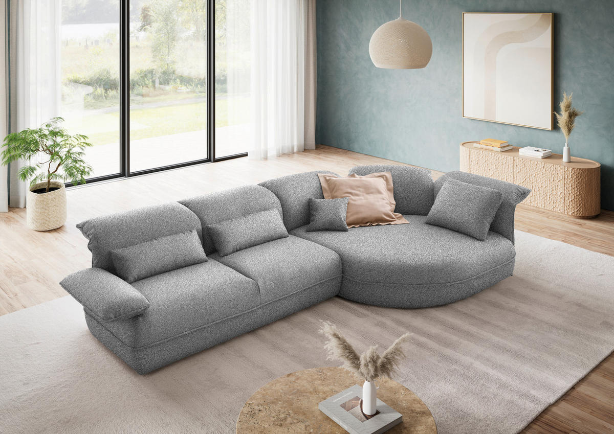 ECKSOFA  in Chenille Grau  343/154 cm  - Schwarz/Grau, Design, Kunststoff/Textil (343/154cm) - Koinor