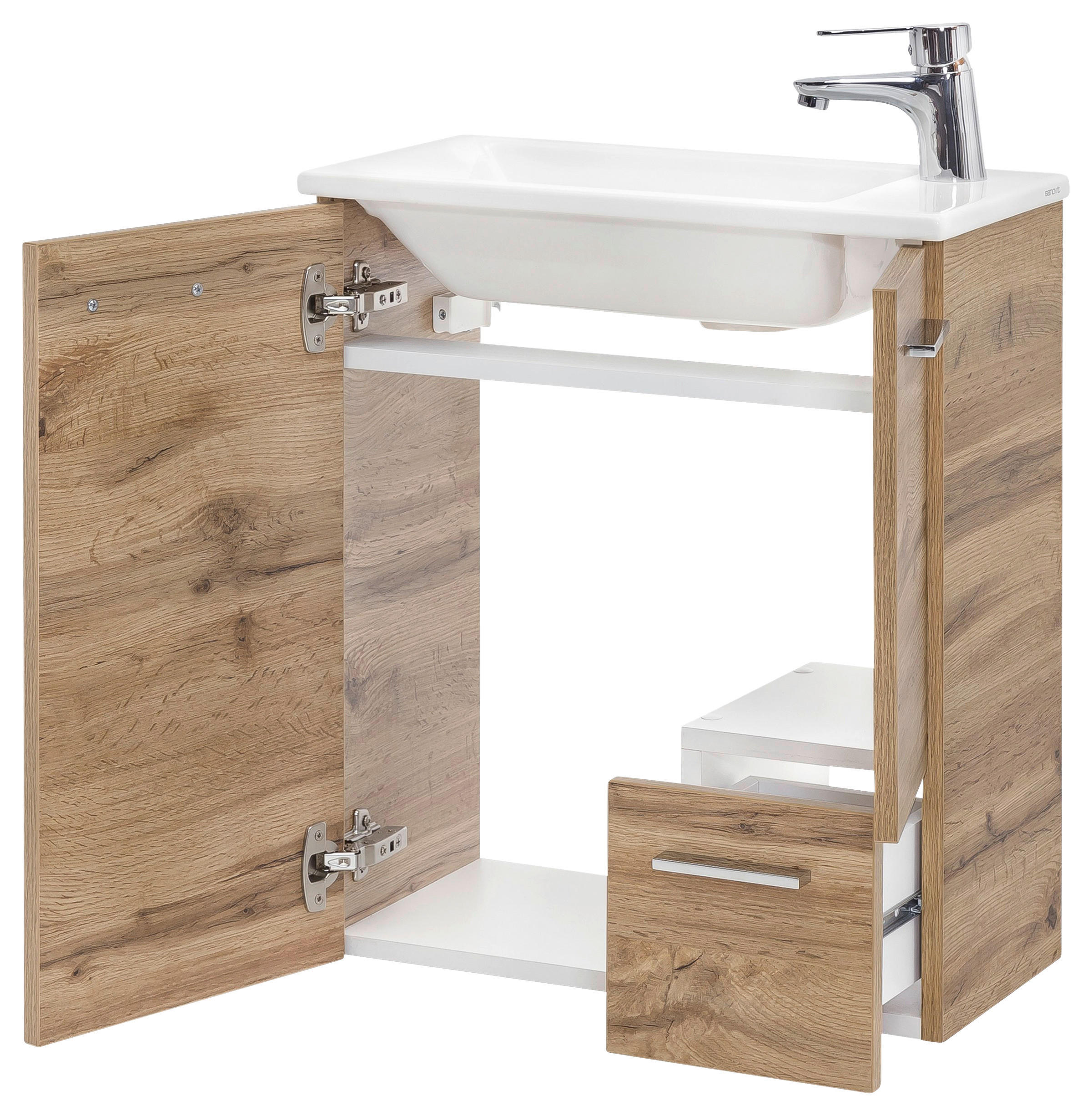 Thumbnail - Mid.you Waschtischkombi, Weiß, Eiche, Metall, 1 Schubladen, 50 cm, Made in Germany, hängend, Badezimmer, Waschbecken & A...