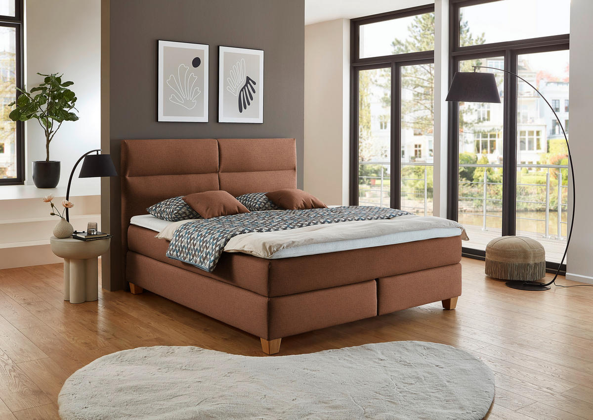 BOXSPRINGBETT 180/200 cm  in Rostfarben  - Rostfarben/Naturfarben, MODERN, Holz/Textil (180/200cm) - Beldomo - Sleep