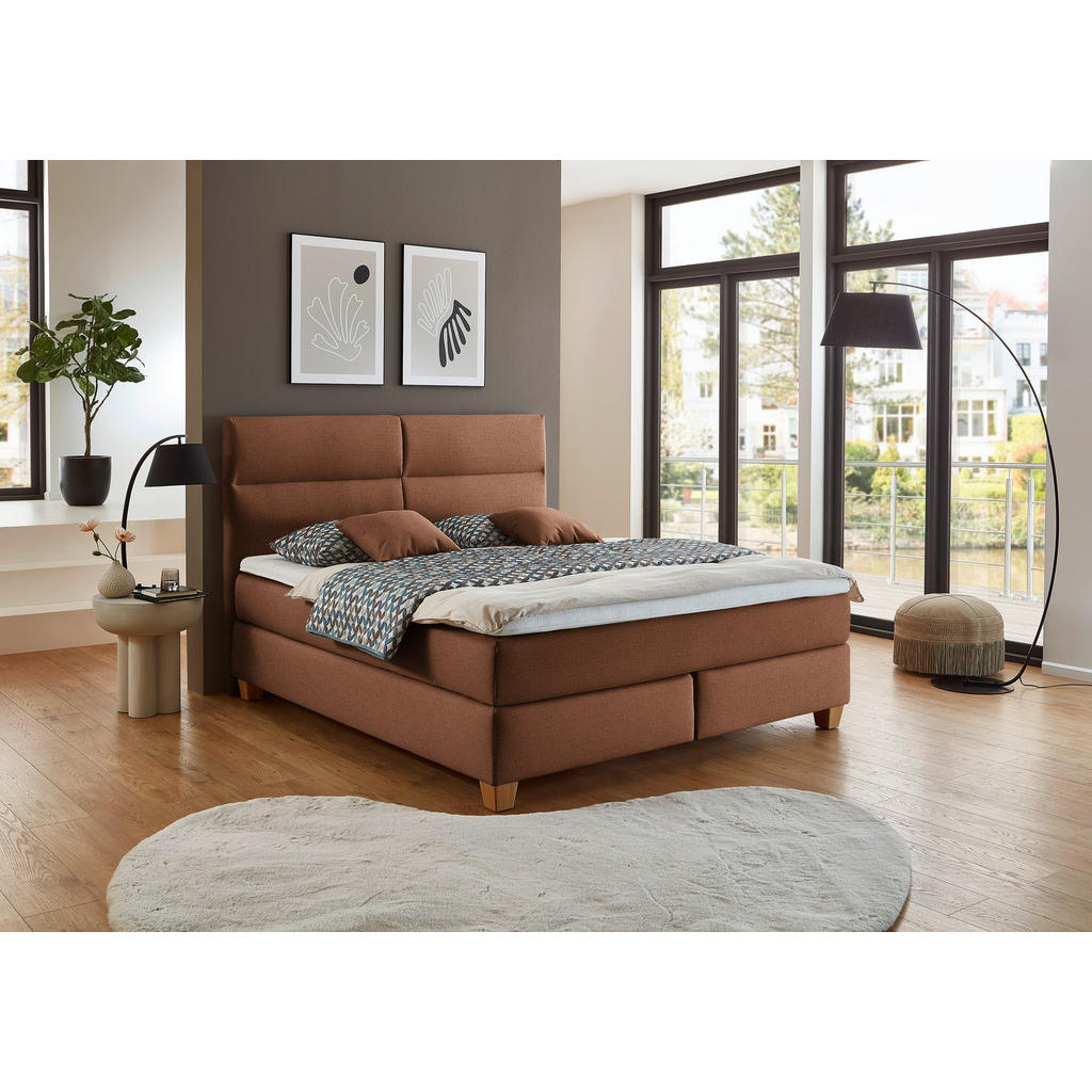 Thumbnail - Beldomo - Sleep Boxspringbett, Rost, Textil, Buche, massiv, H2, Höhe ca. 21 cm, 200x200 cm, Goldenes M, Made in EU, Matr...