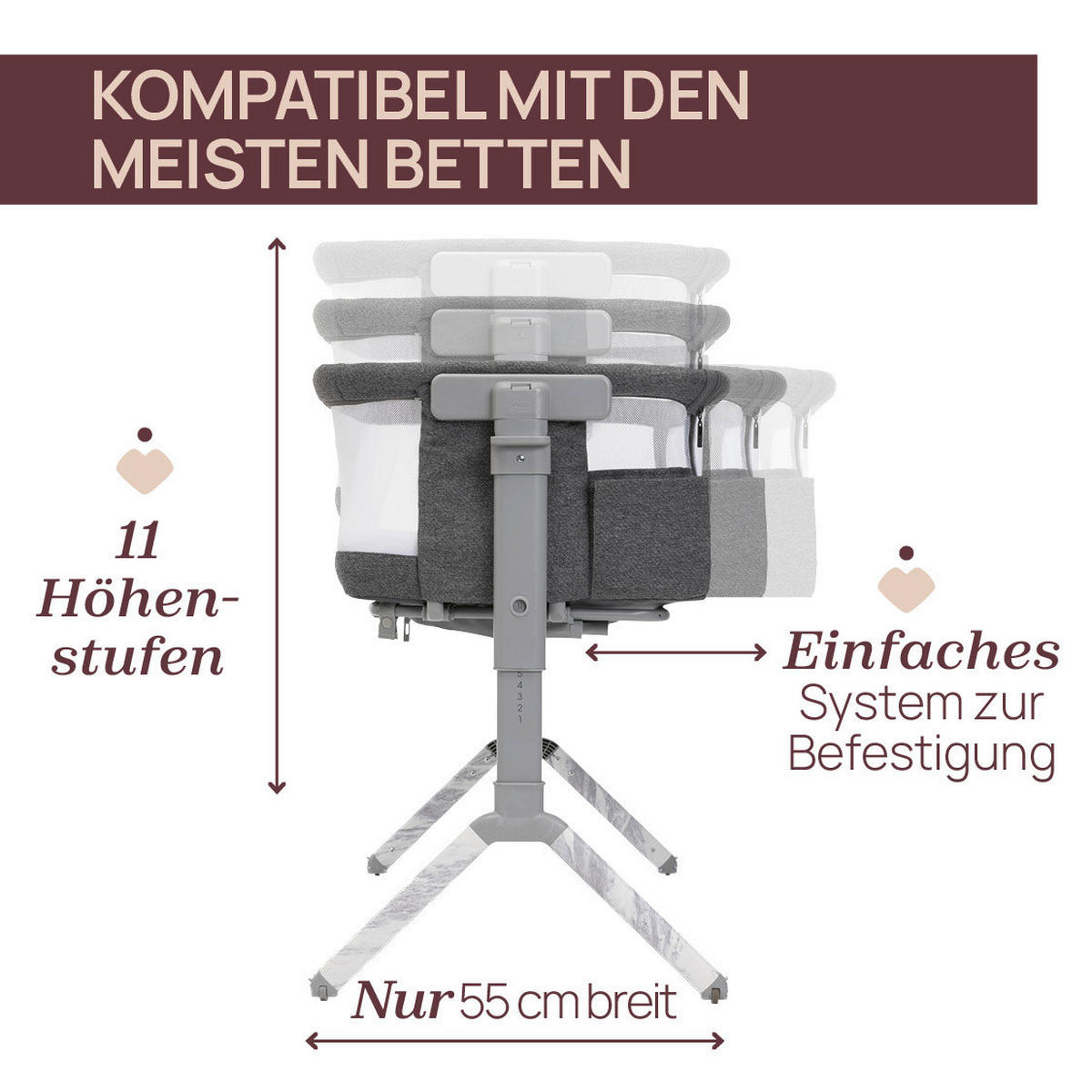BEISTELLBETT Next2Me Armonia  - Dunkelgrau, Basics, Textil/Metall (99/69/83/55,5cm) - Chicco