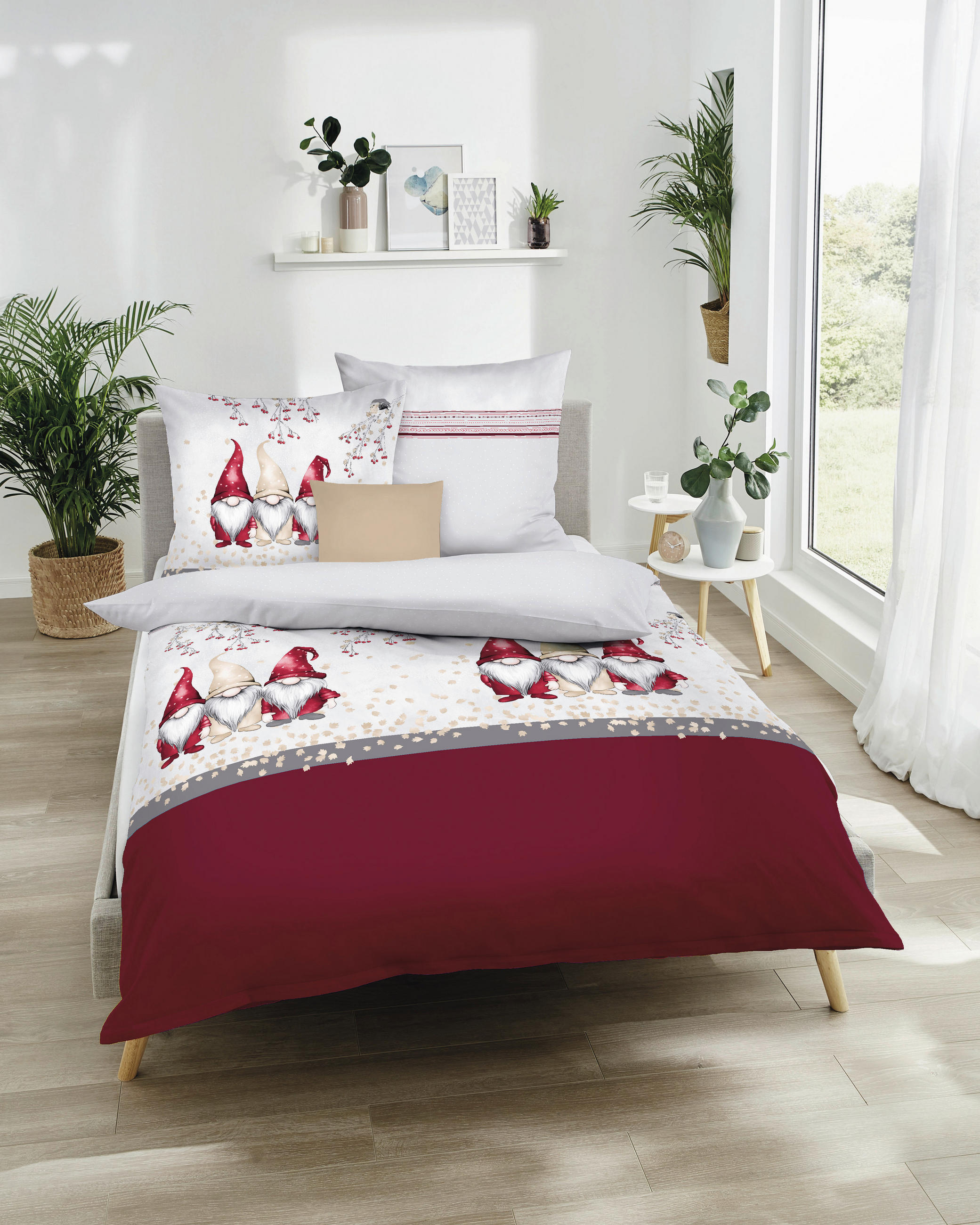 POSTELJNINA Wichtel Kumpel 140/200 cm bombažni flanel srebrne barve  - srebrne barve, Basics, tekstil (140/200cm) - Kaeppel