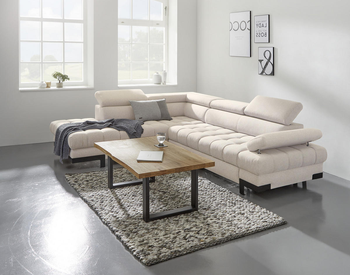 ECKSOFA in Webstoff Beige  - Beige/Schwarz, Design, Textil/Metall (263/223cm) - Welnova